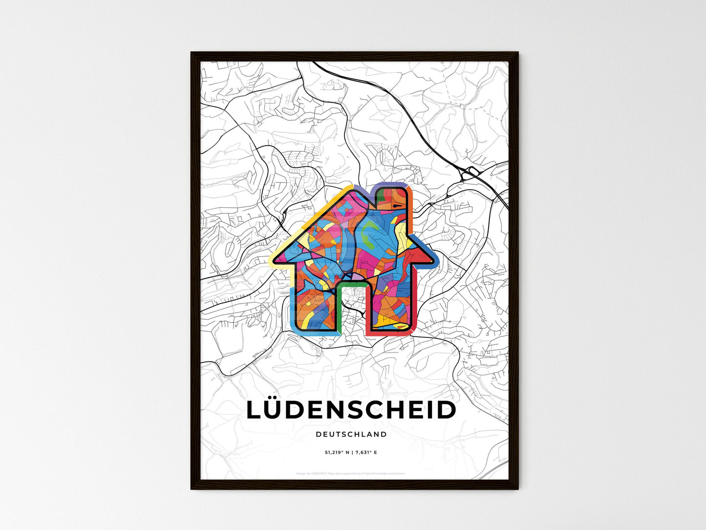 Ludenscheid Germany wedding art map with home icon