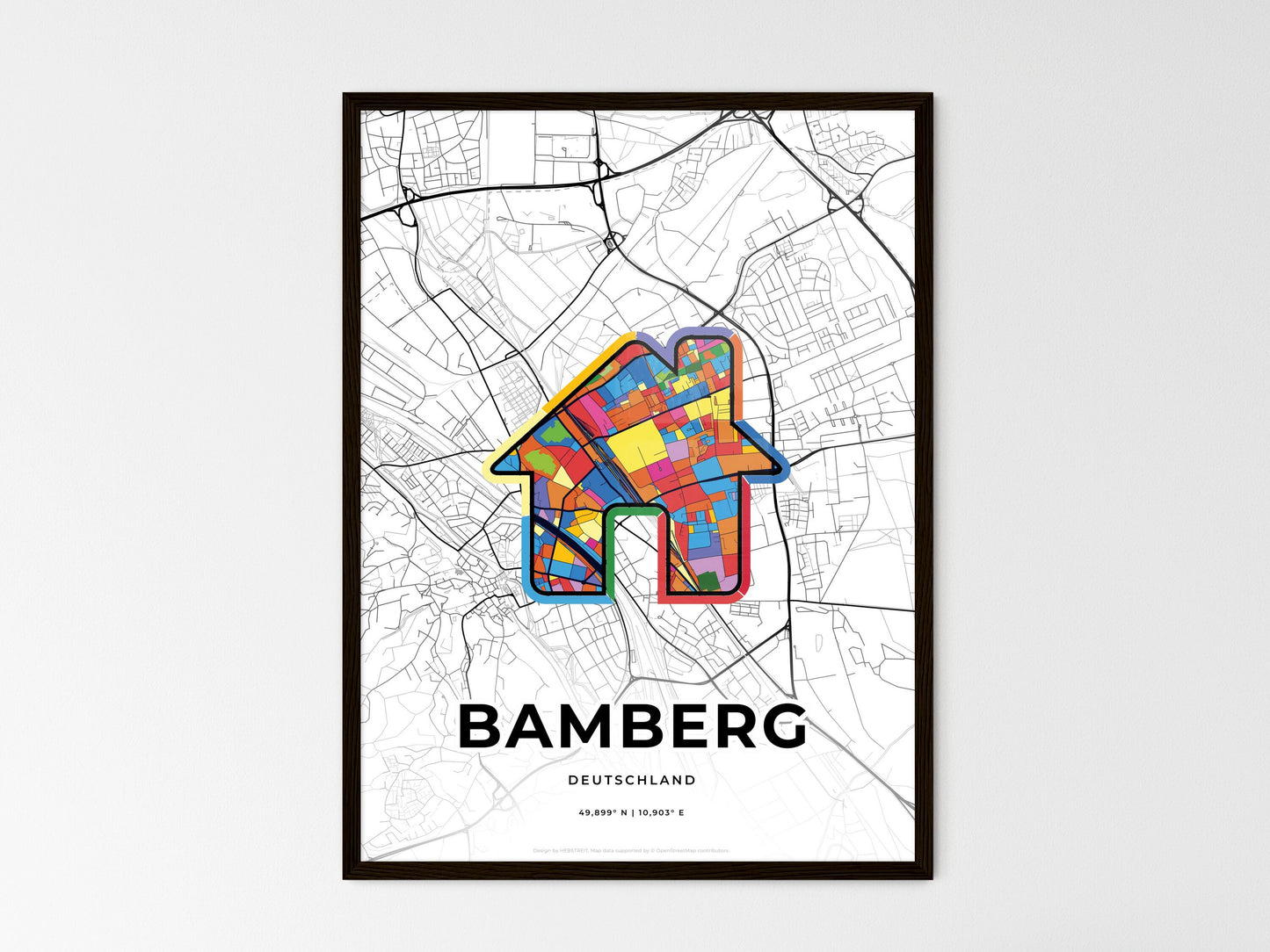 Bamberg Germany wedding art map with home icon