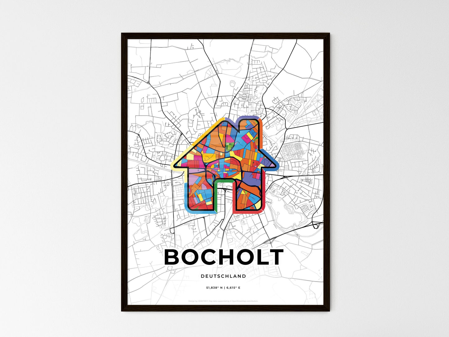 Bocholt Germany wedding art map with home icon