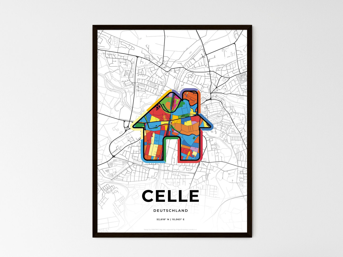 Celle Germany wedding art map with home icon