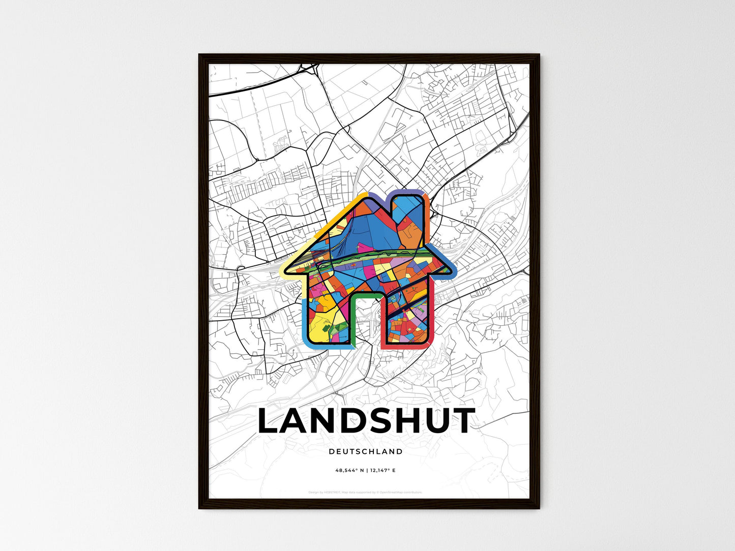 Landshut Germany wedding art map with home icon