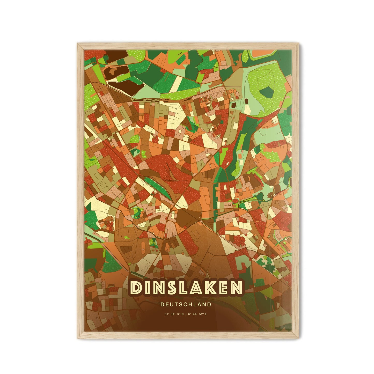Colorful DINSLAKEN GERMANY Fine Art Map Farmhouse