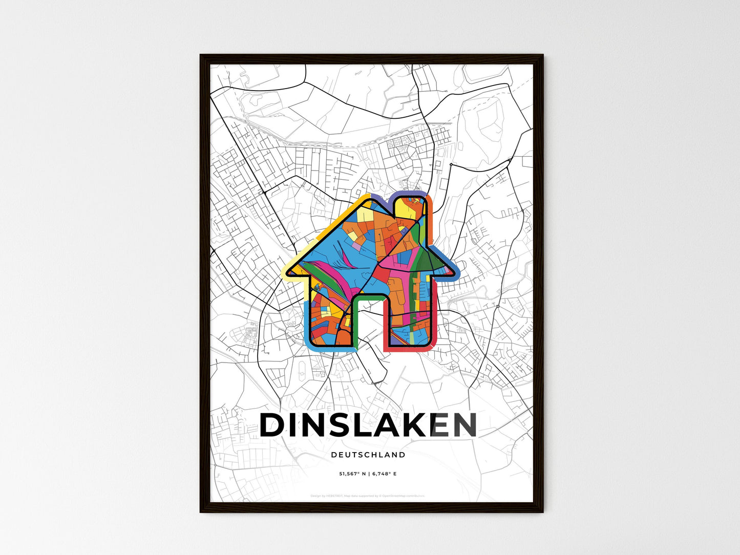 Dinslaken Germany wedding art map with home icon