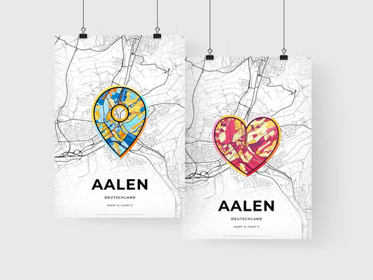 AALEN GERMANY minimal art map with a colorful icon. Where it all began, Couple map gift.