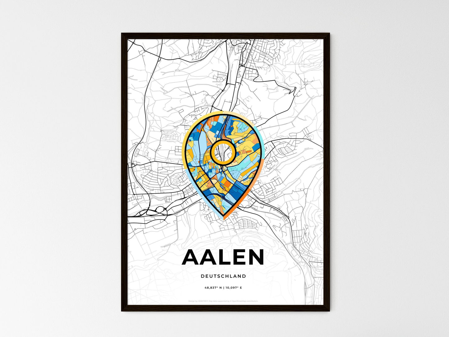 AALEN GERMANY minimal art map with a colorful icon. Where it all began, Couple map gift. Style 1