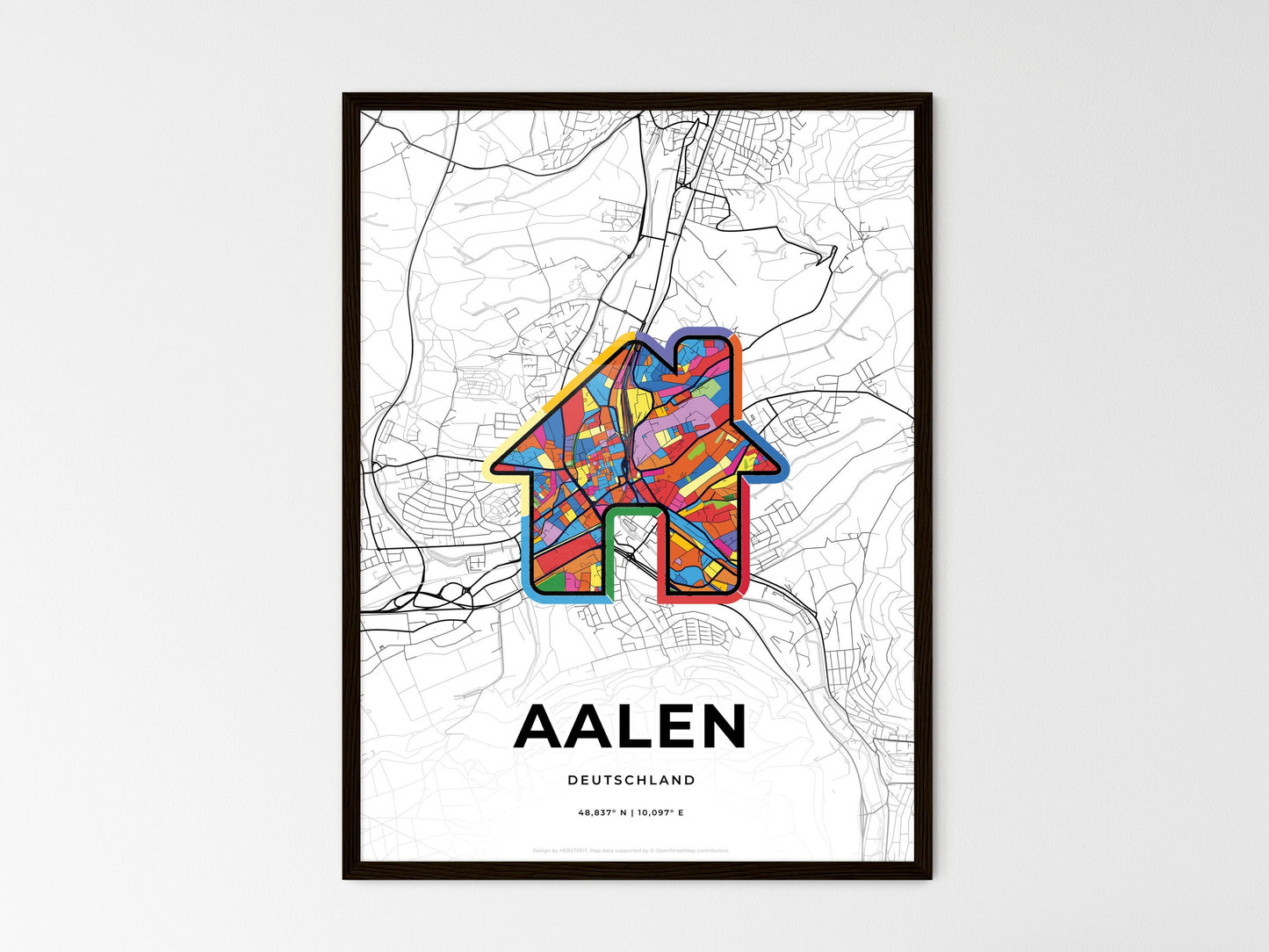 AALEN GERMANY minimal art map with a colorful icon. Where it all began, Couple map gift. Style 3