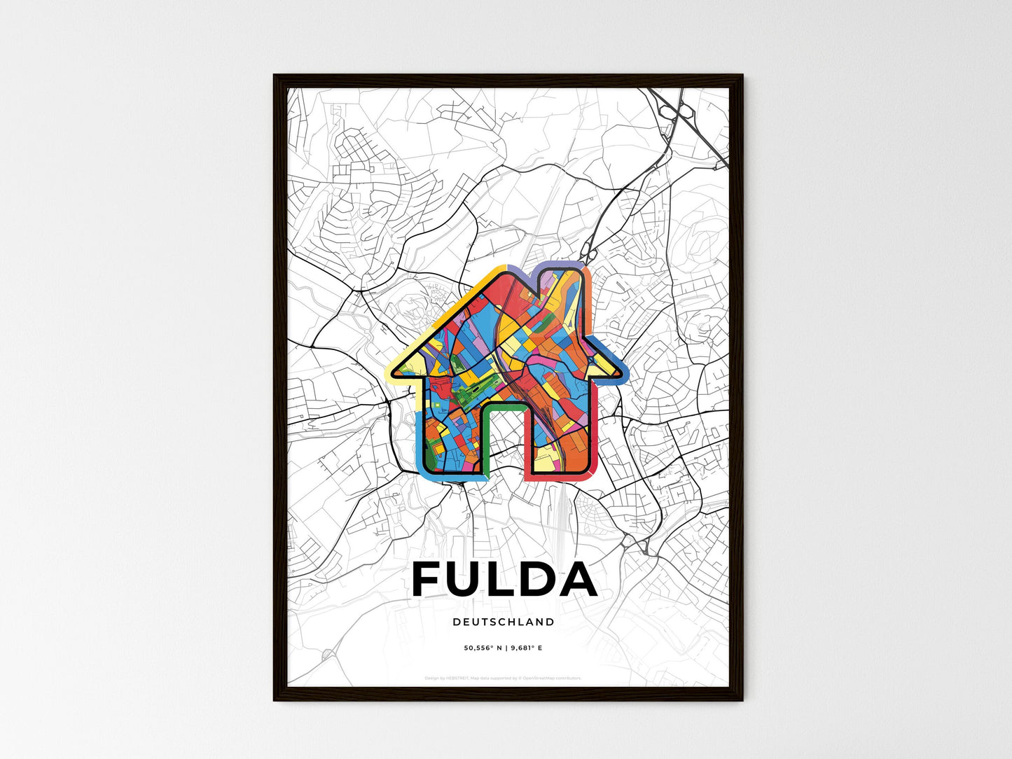 Fulda Germany wedding art map with home icon