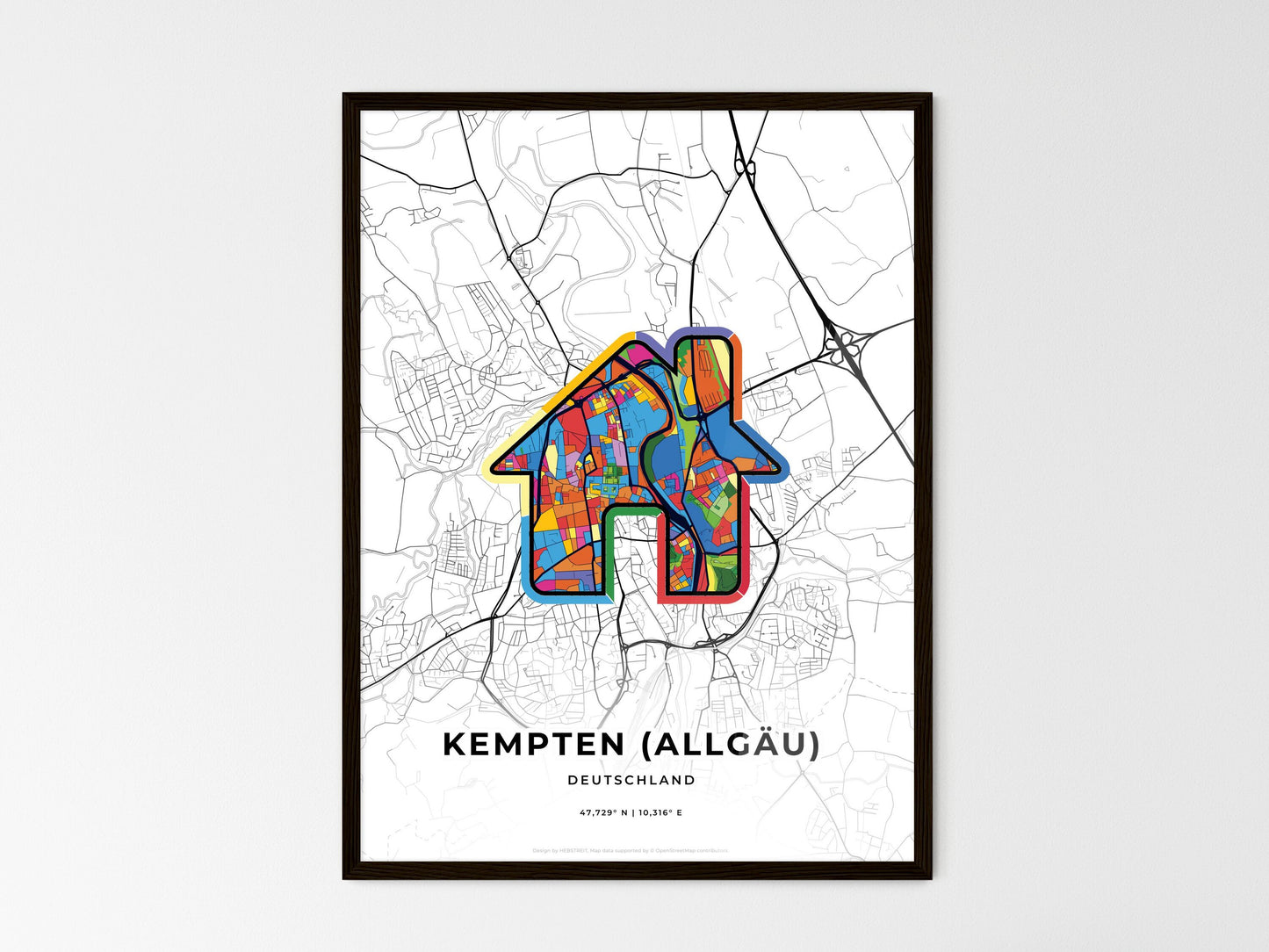 Kempten (Allgau) Germany wedding art map with home icon