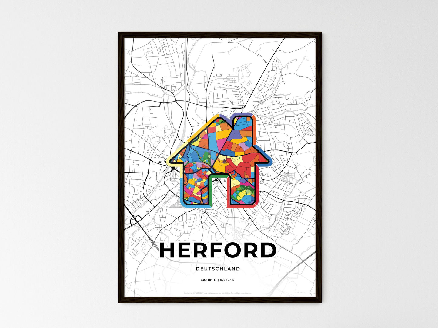 Herford Germany wedding art map with home icon