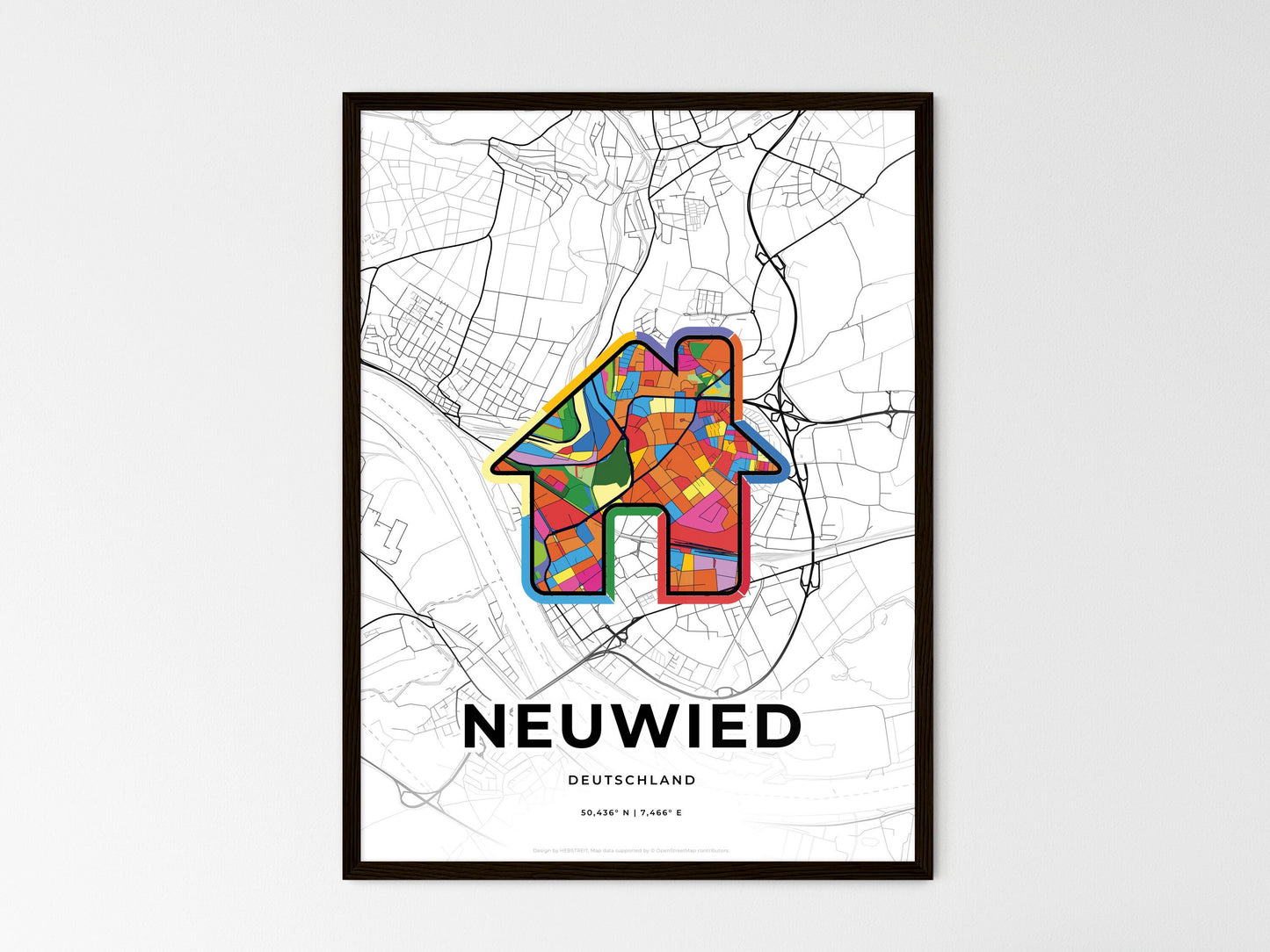 Neuwied Germany wedding art map with home icon
