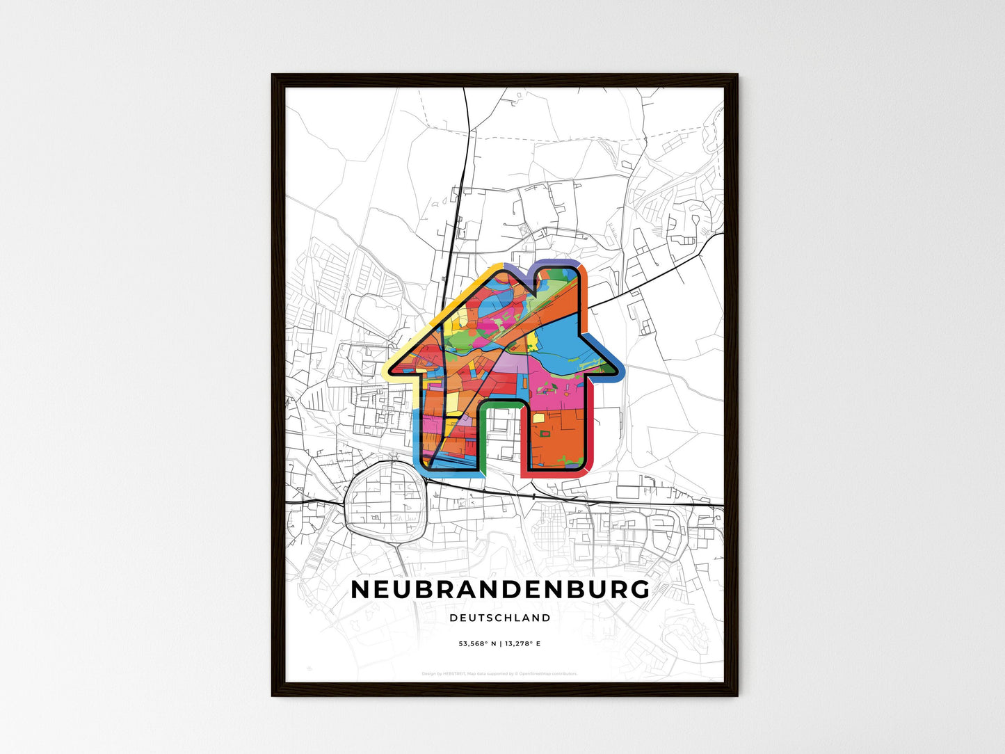 Neubrandenburg Germany wedding art map with home icon