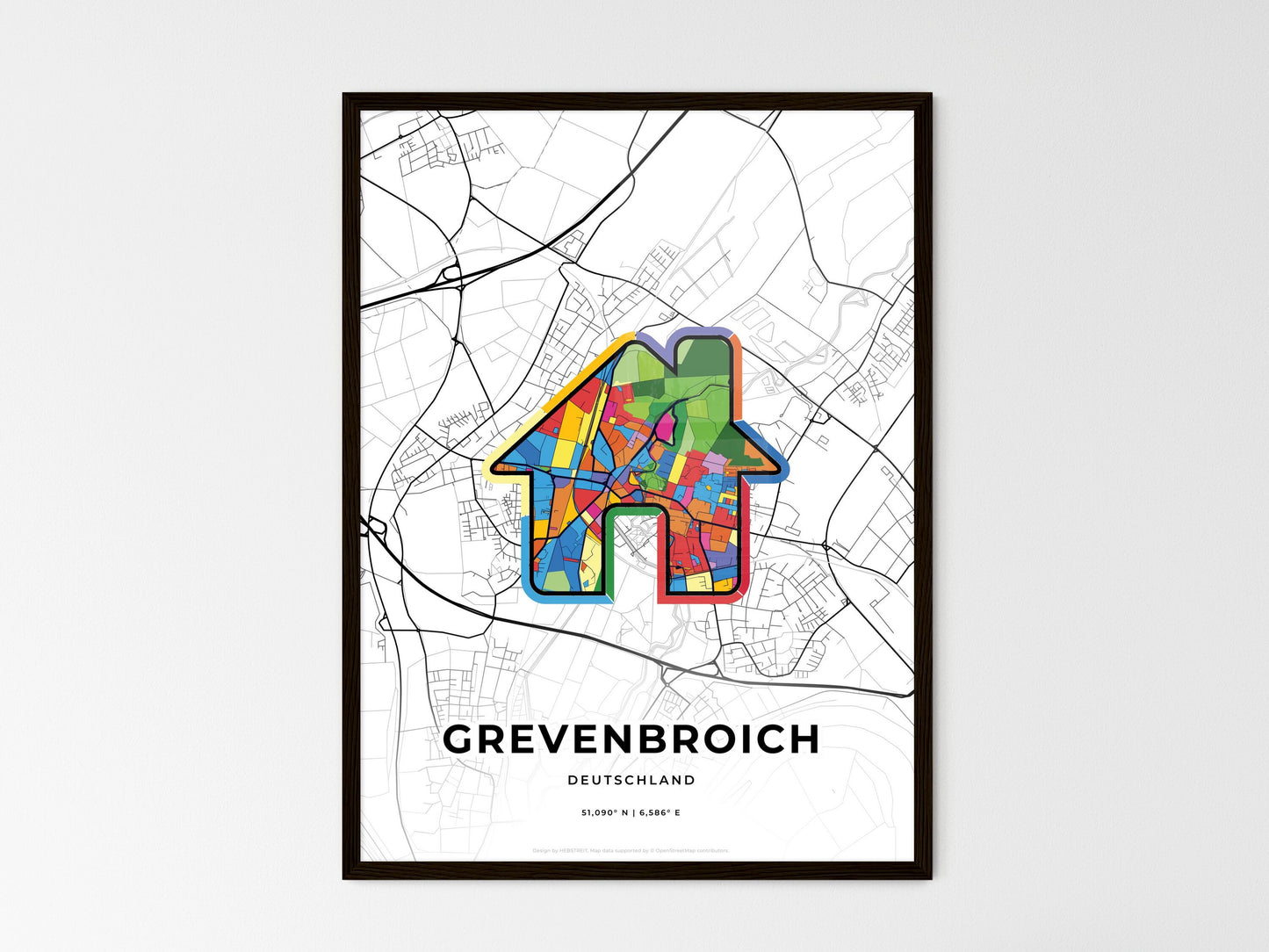 Grevenbroich Germany wedding art map with home icon