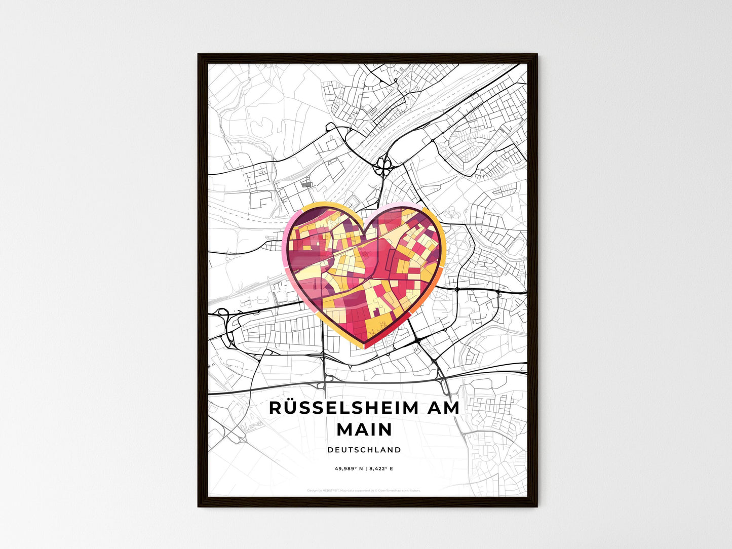 Russelsheim Am Main Germany wedding art map with heart icon