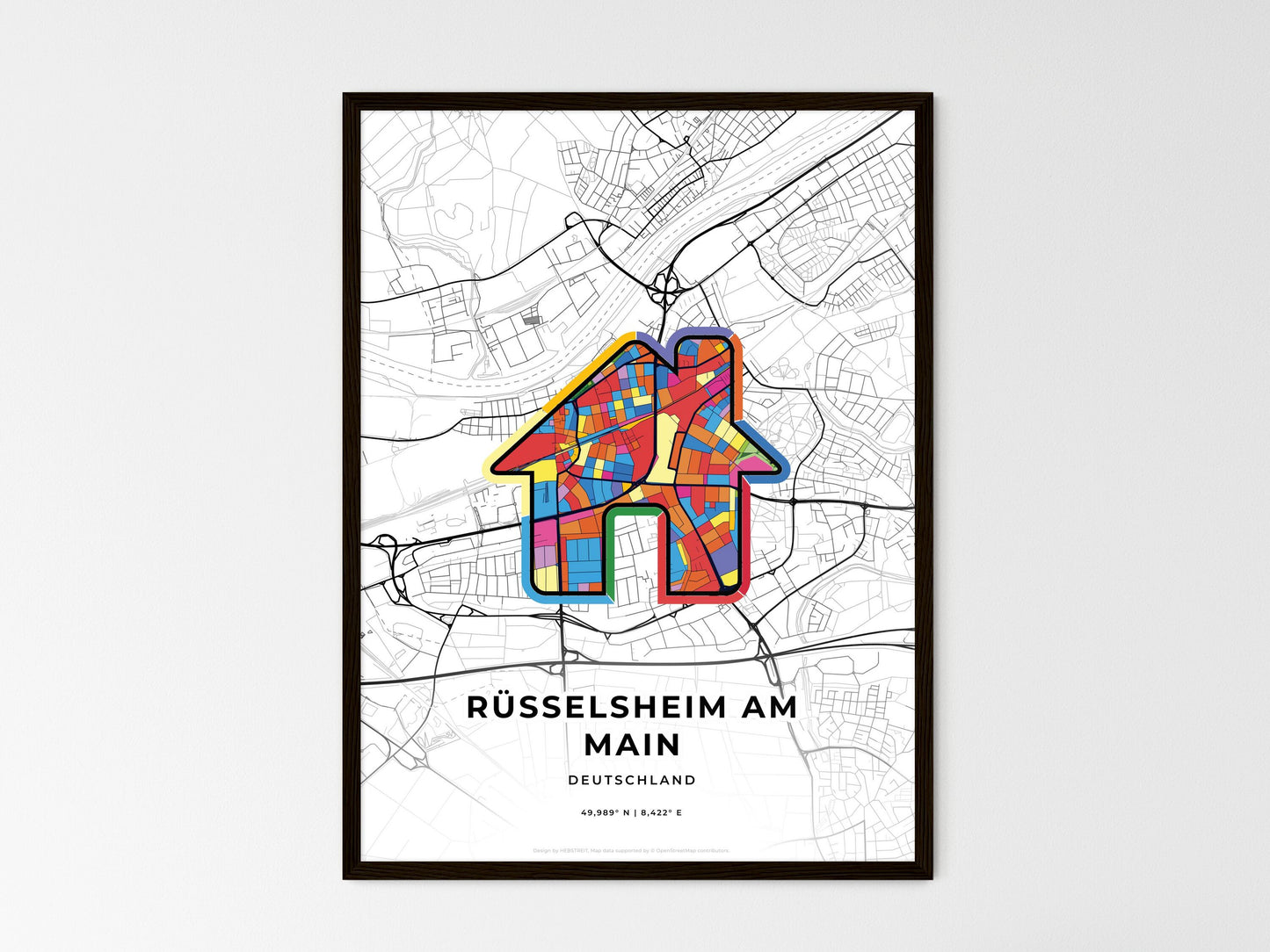 Russelsheim Am Main Germany wedding art map with home icon