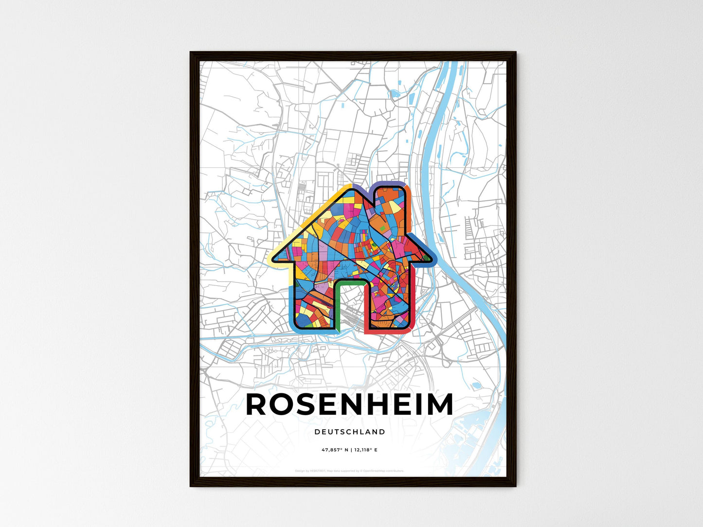 Rosenheim Germany wedding art map with home icon