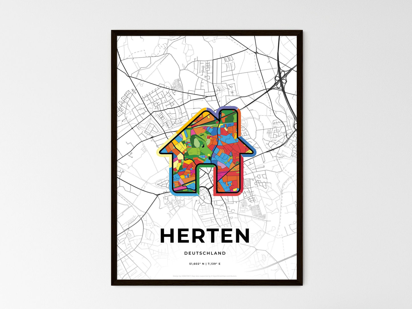 Herten Germany wedding art map with home icon