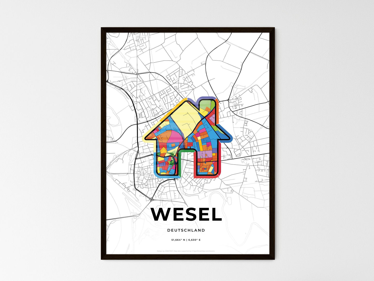 Wesel Germany wedding art map with home icon