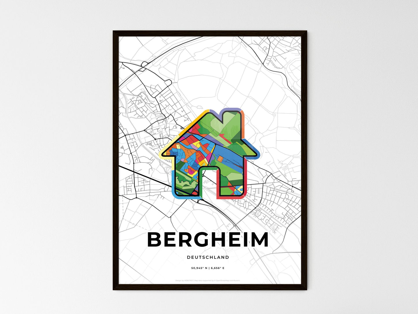 Bergheim Germany wedding art map with home icon