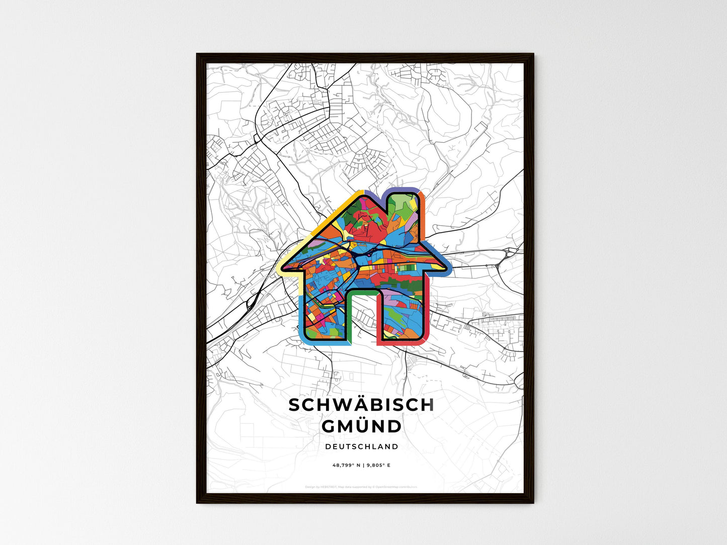 Schwabisch Gmund Germany wedding art map with home icon