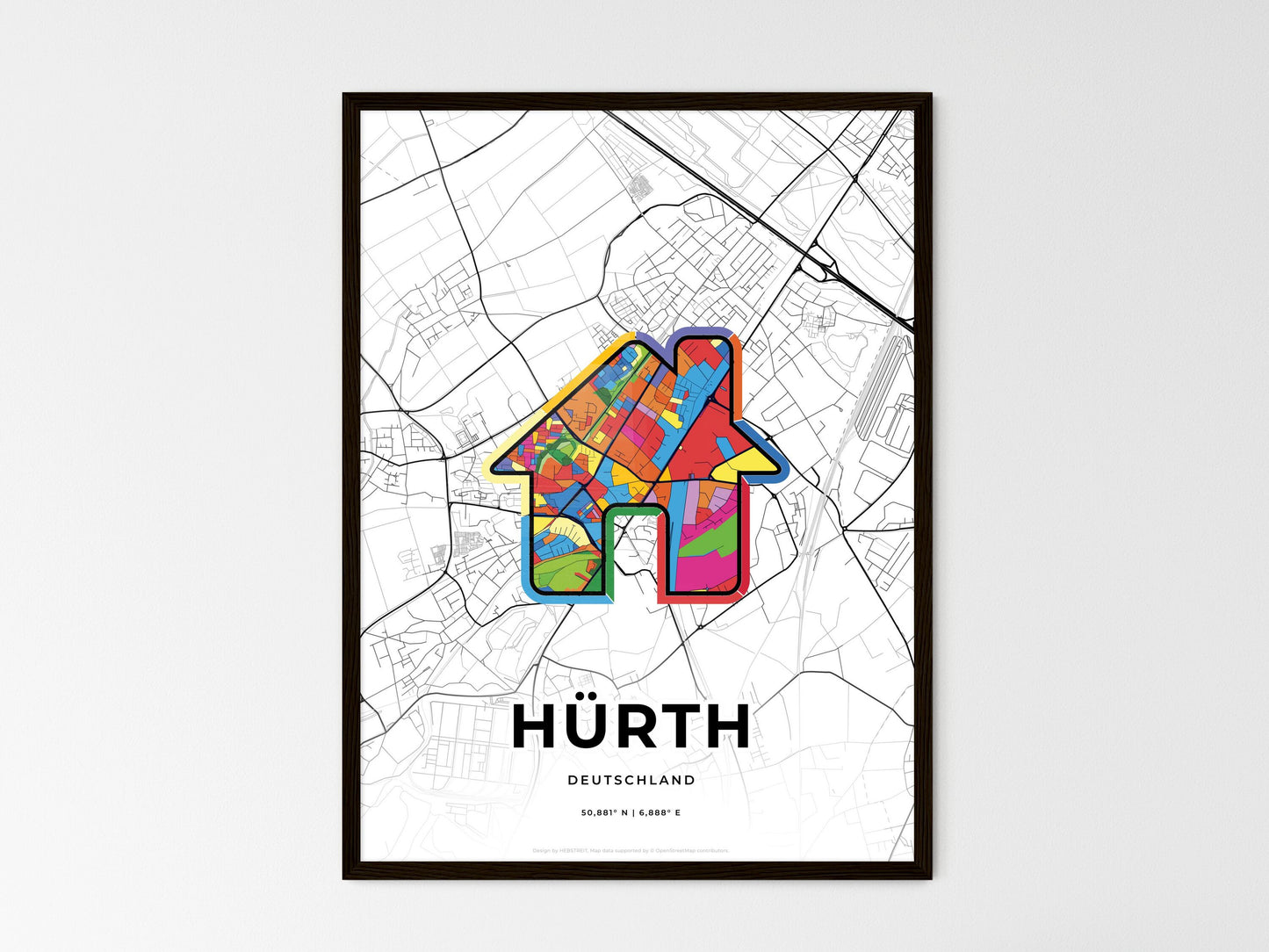 Hurth Germany wedding art map with home icon