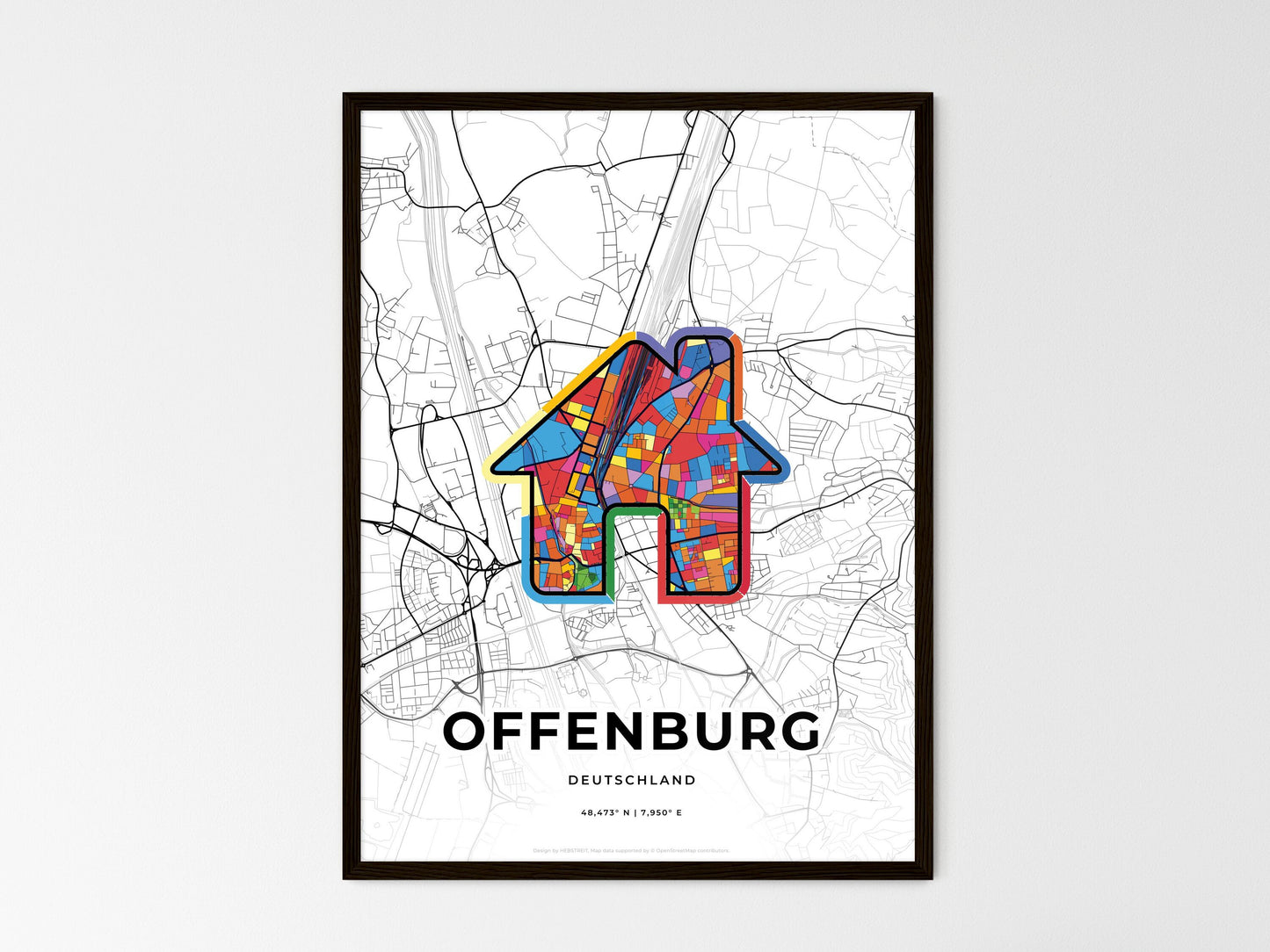 Offenburg Germany wedding art map with home icon