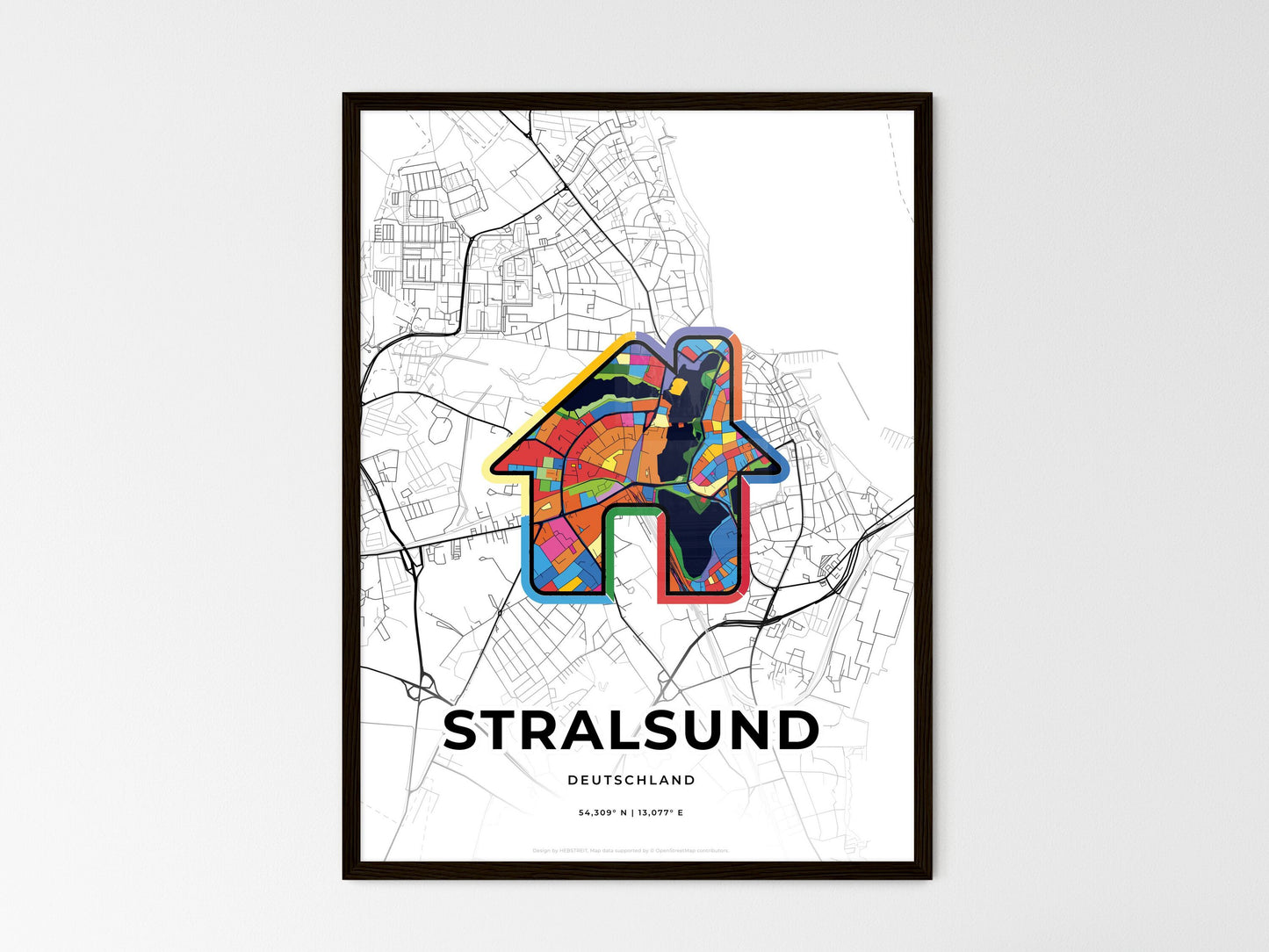 Stralsund Germany wedding art map with home icon