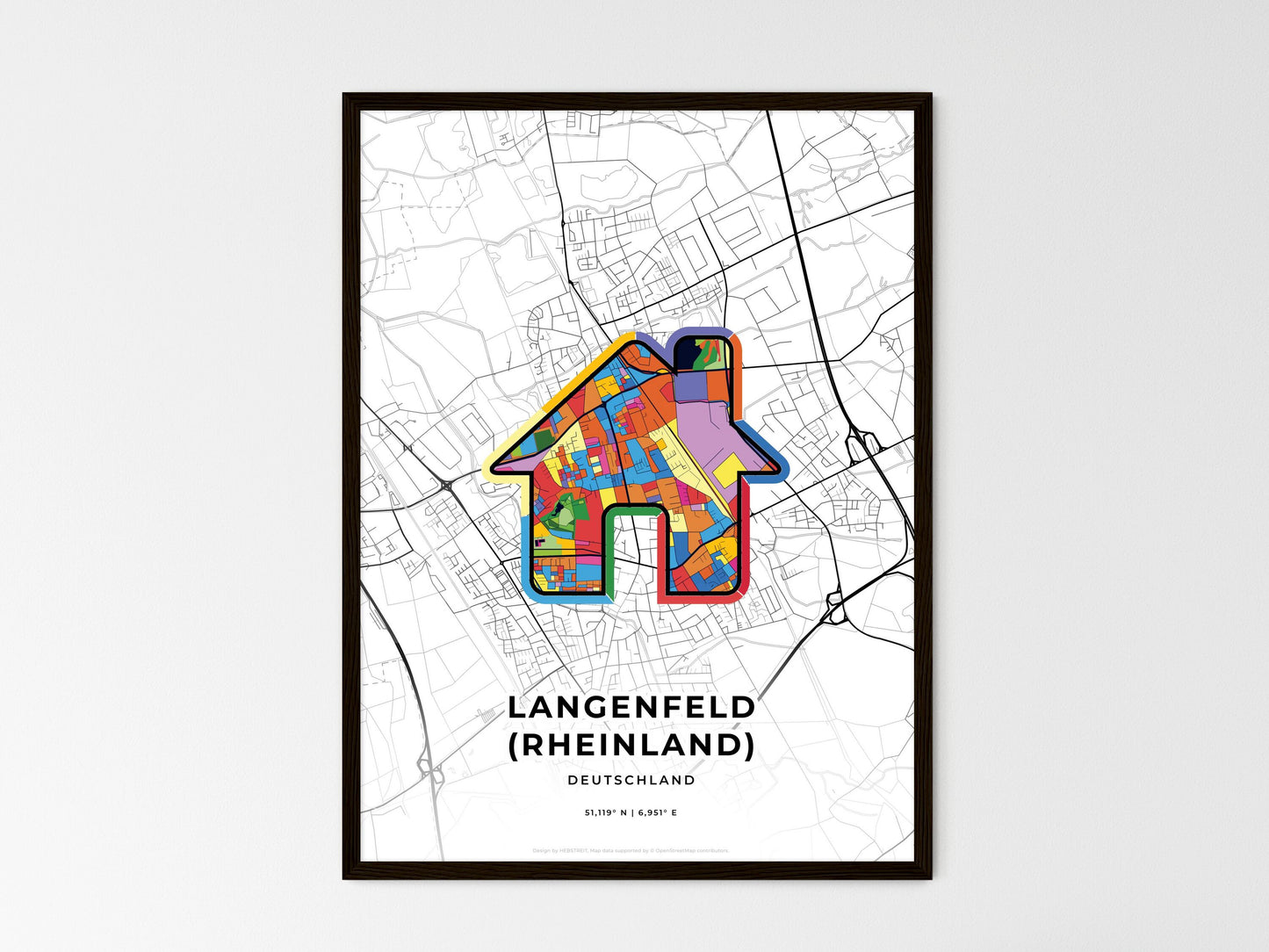 Langenfeld (Rheinland) Germany wedding art map with home icon