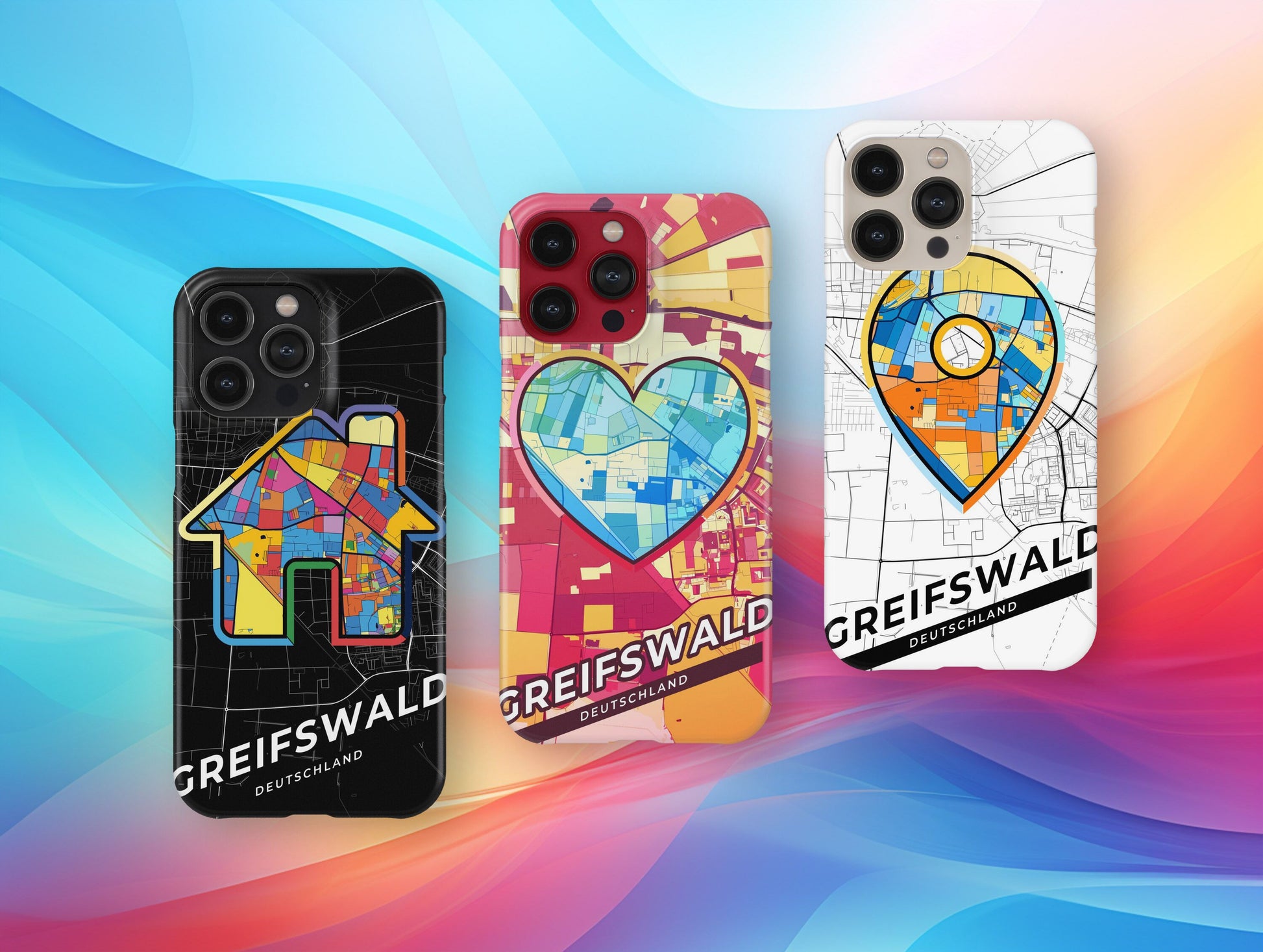 Greifswald Deutschland slim phone case with colorful icon. Birthday, wedding or housewarming gift. Couple match cases.