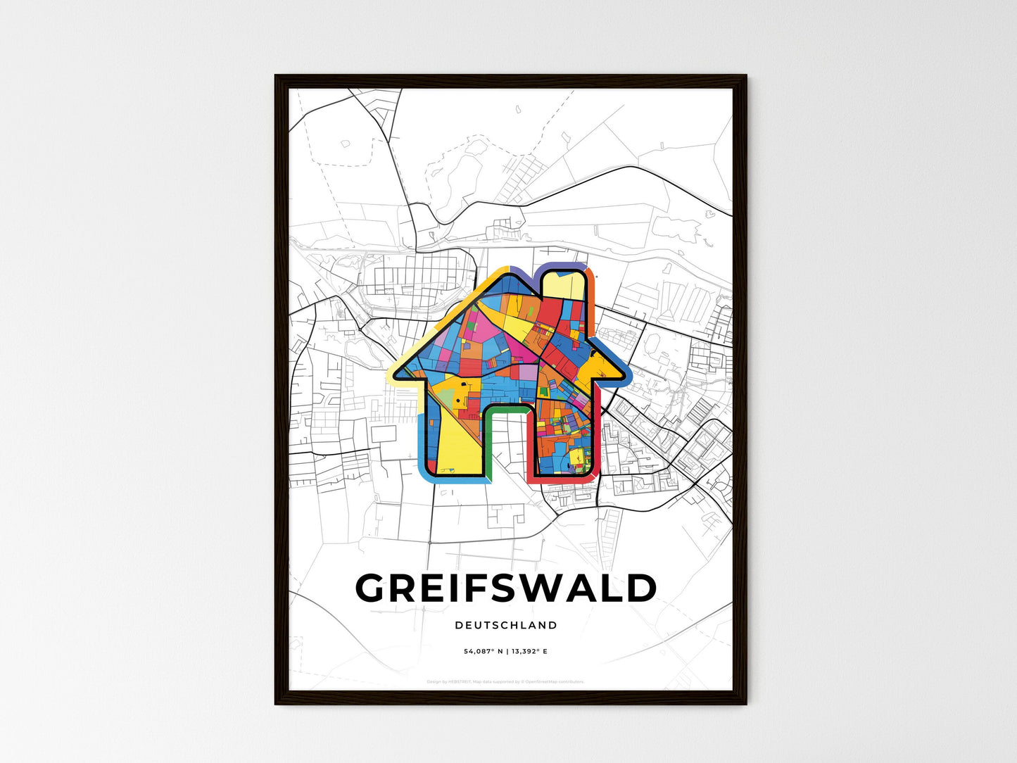 Greifswald Germany wedding art map with home icon