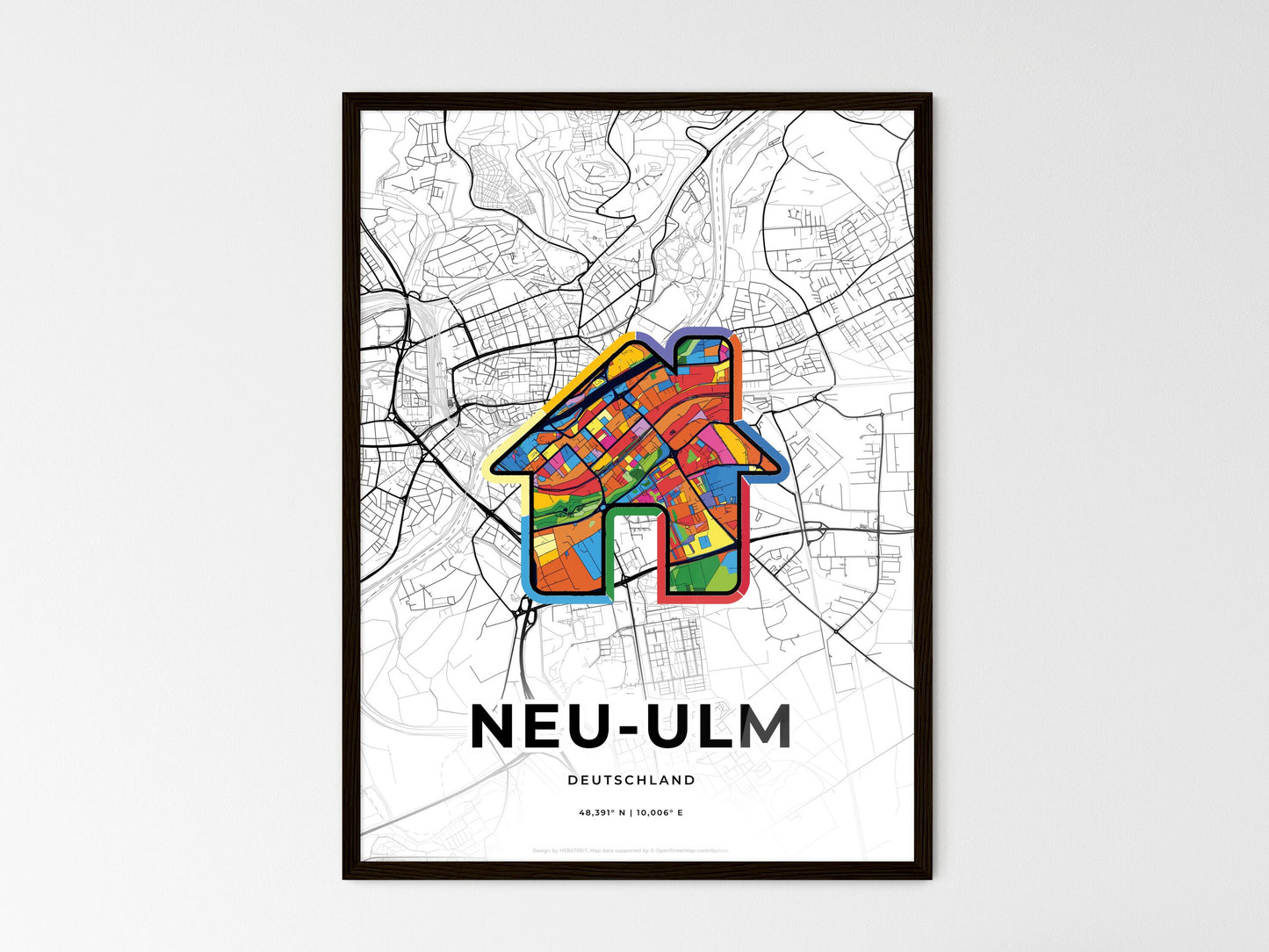 Neu-Ulm Germany wedding art map with home icon