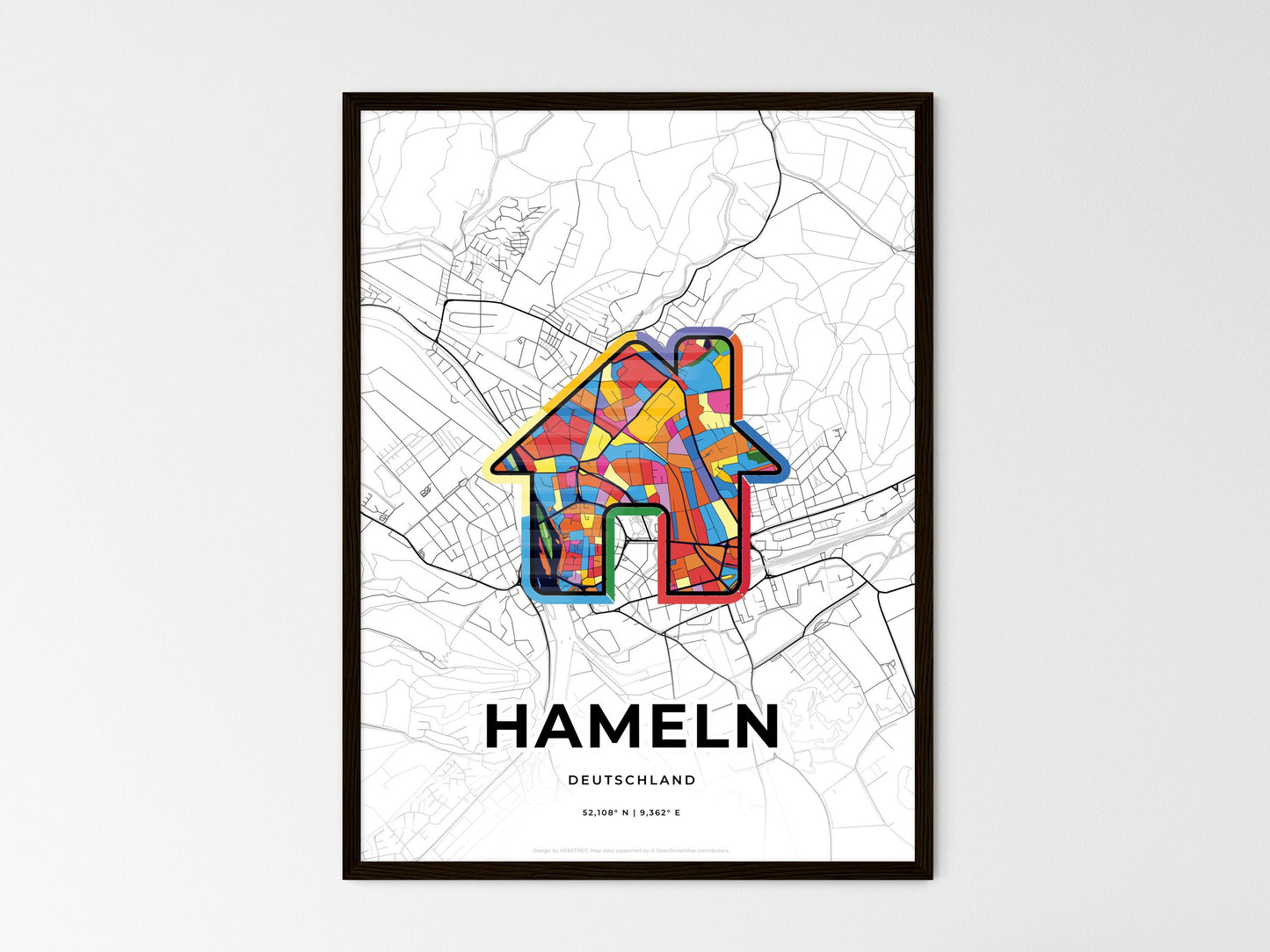 Hameln Germany wedding art map with home icon