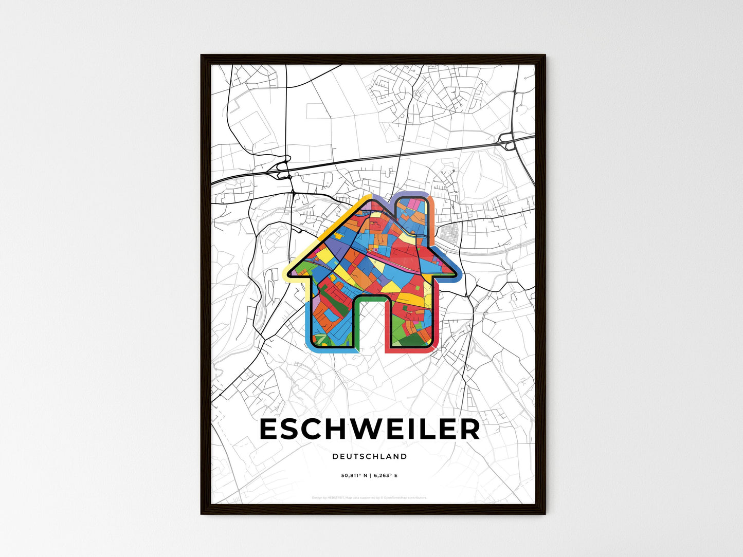 Eschweiler Germany wedding art map with home icon