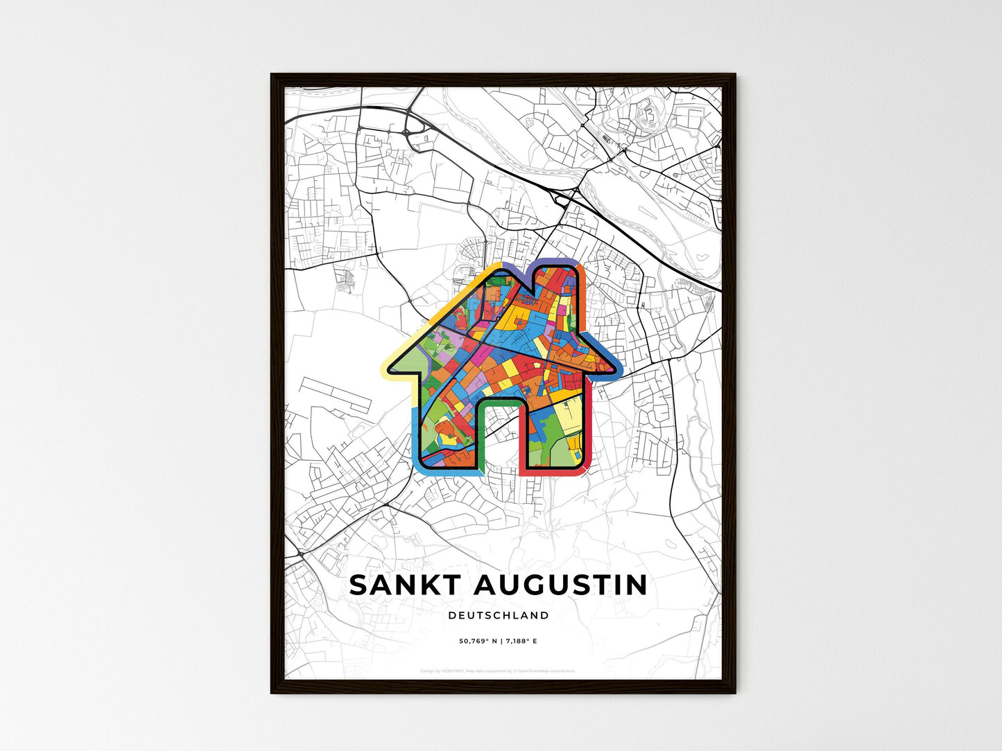Sankt Augustin Germany wedding art map with home icon