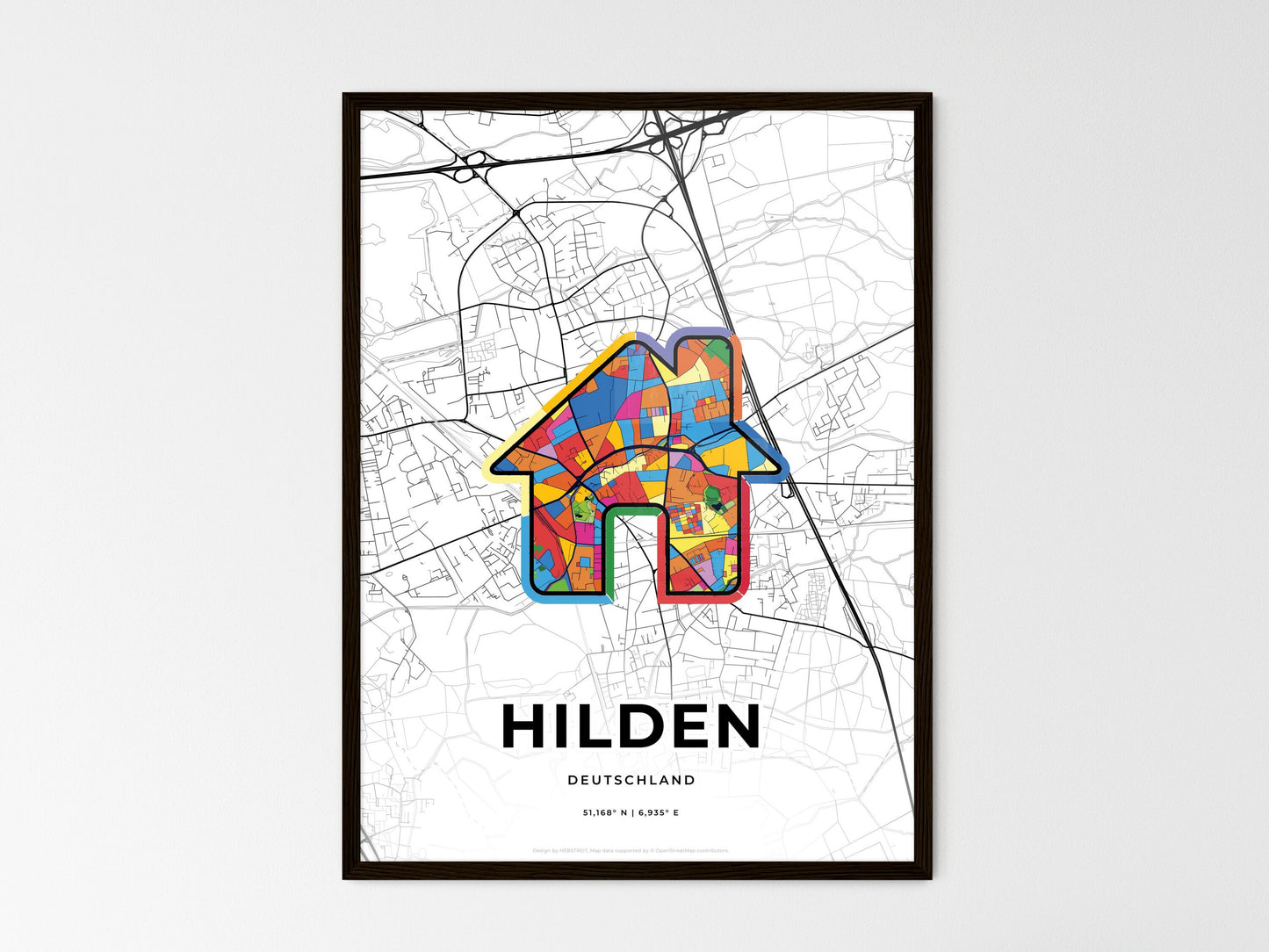 Hilden Germany wedding art map with home icon