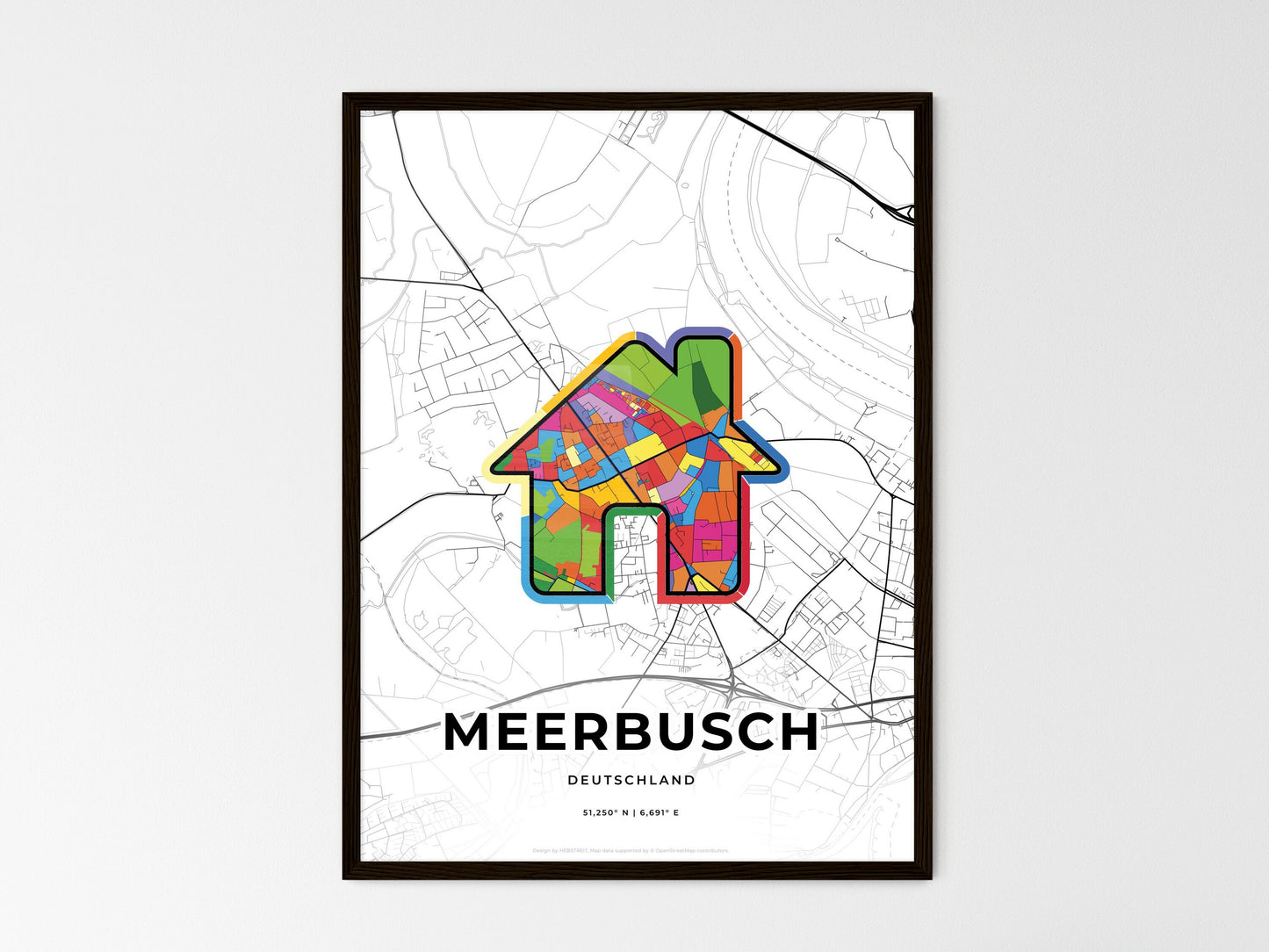 Meerbusch Germany wedding art map with home icon