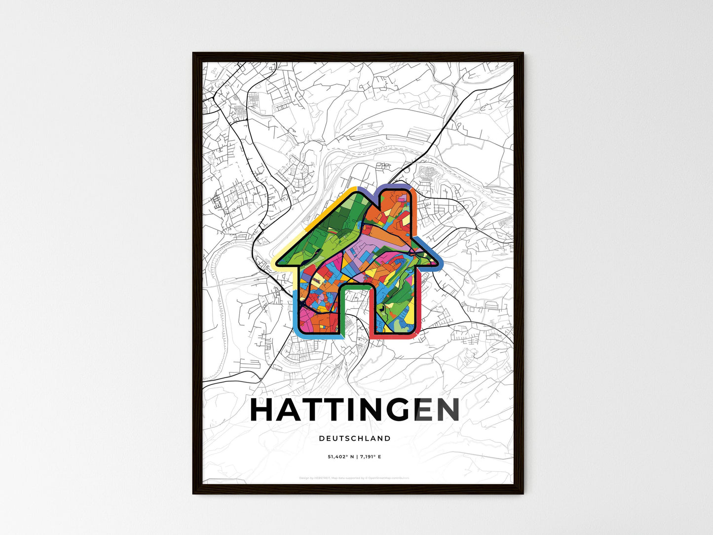 Hattingen Germany wedding art map with home icon