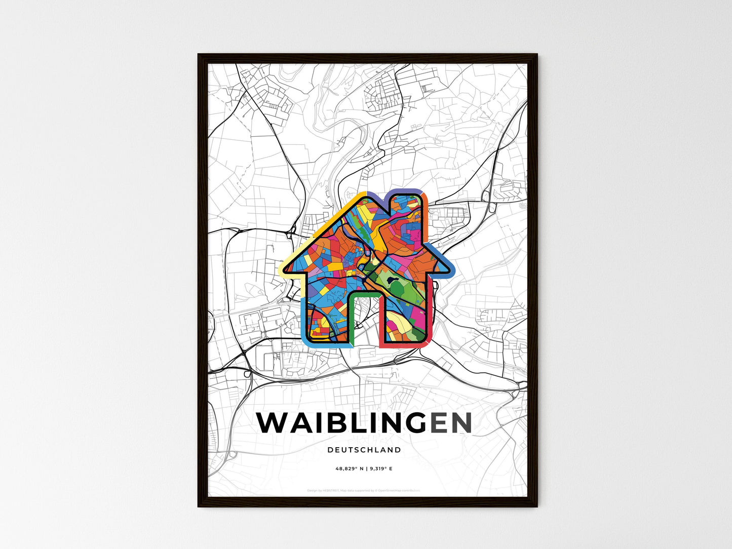 Waiblingen Germany wedding art map with home icon
