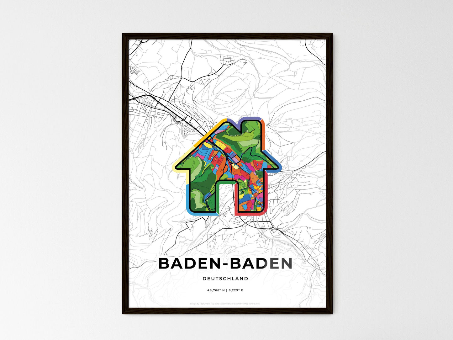Baden-Baden Germany wedding art map with home icon
