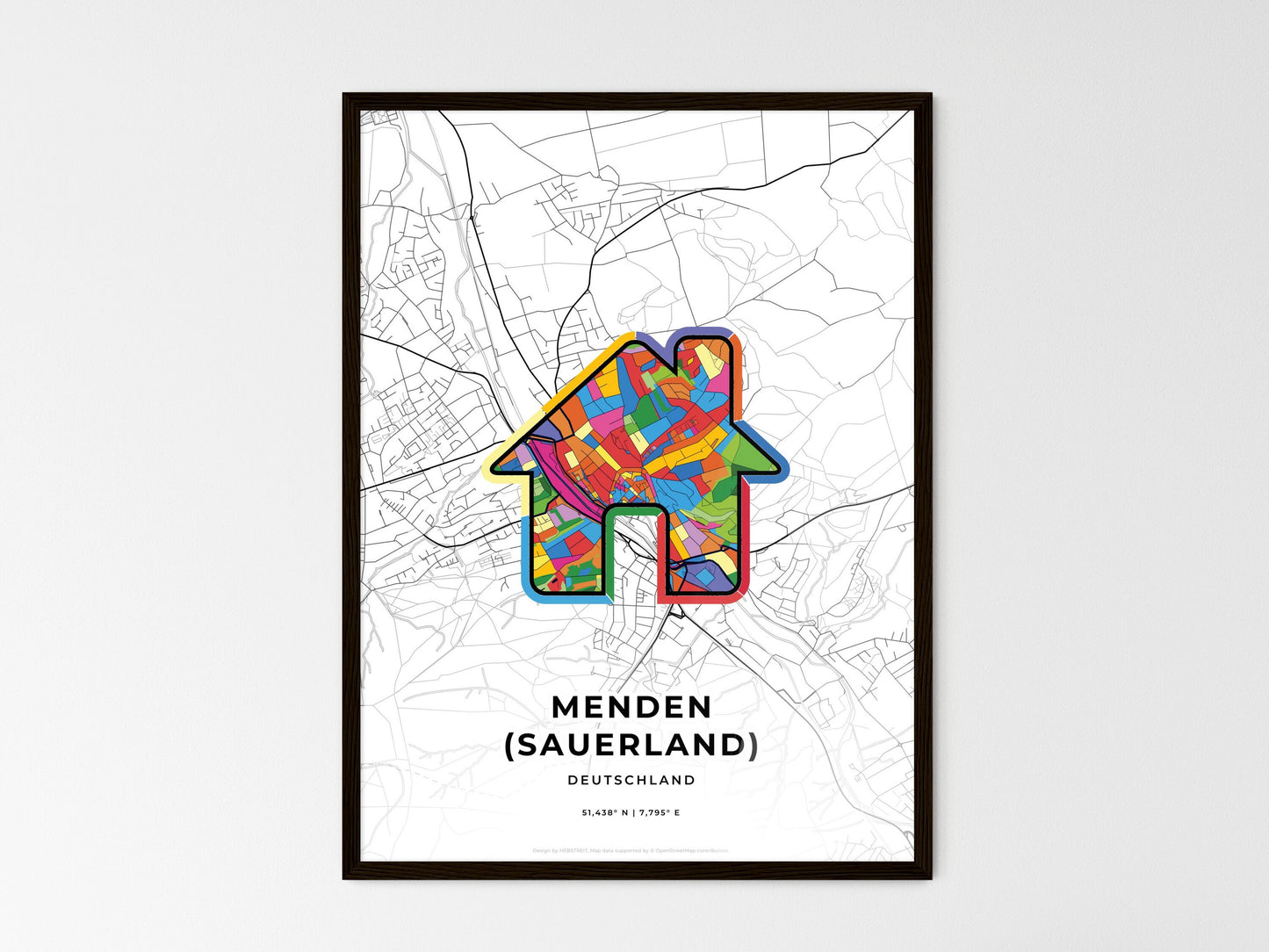 Menden (Sauerland) Germany wedding art map with home icon
