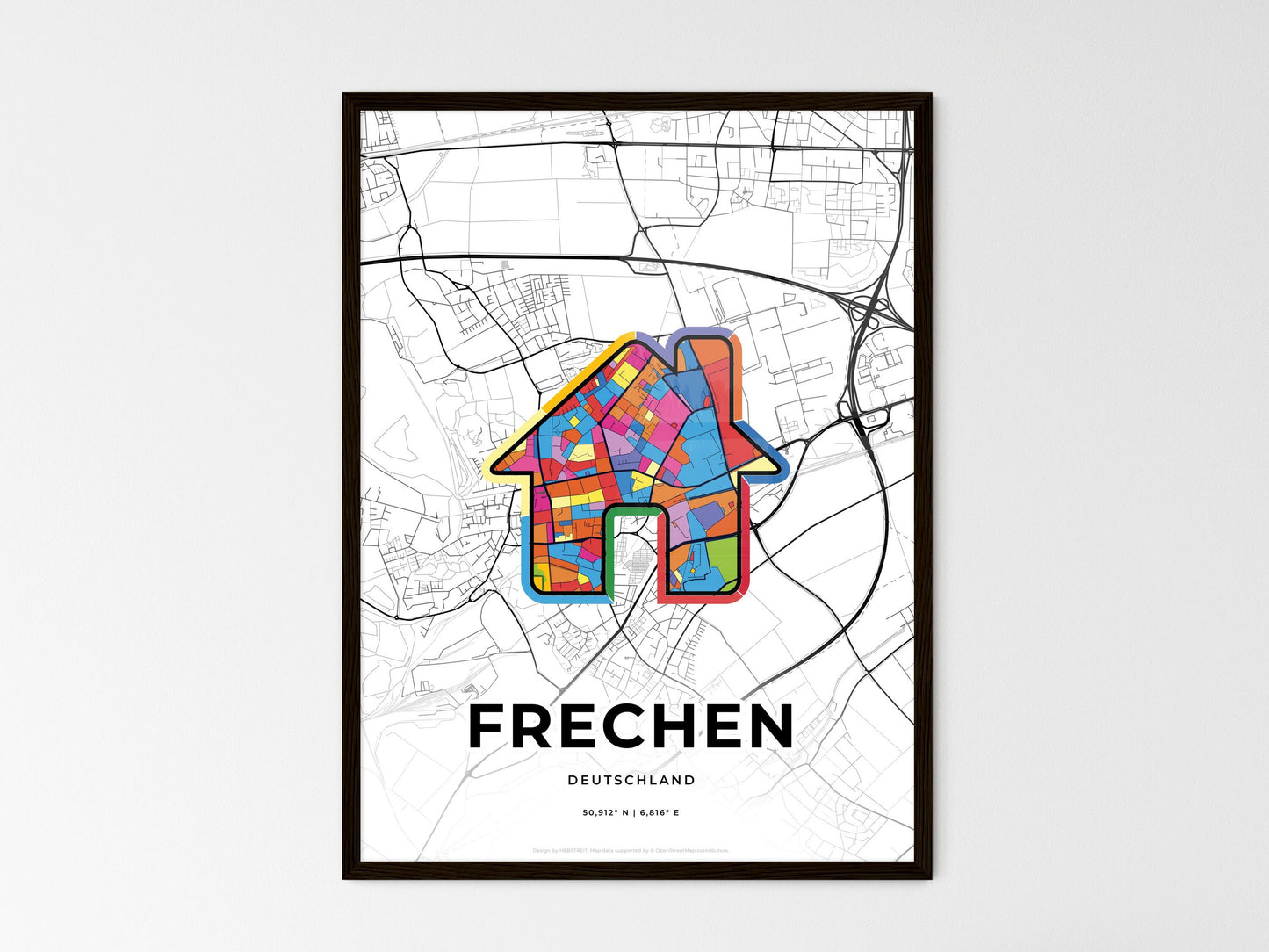 Frechen Germany wedding art map with home icon