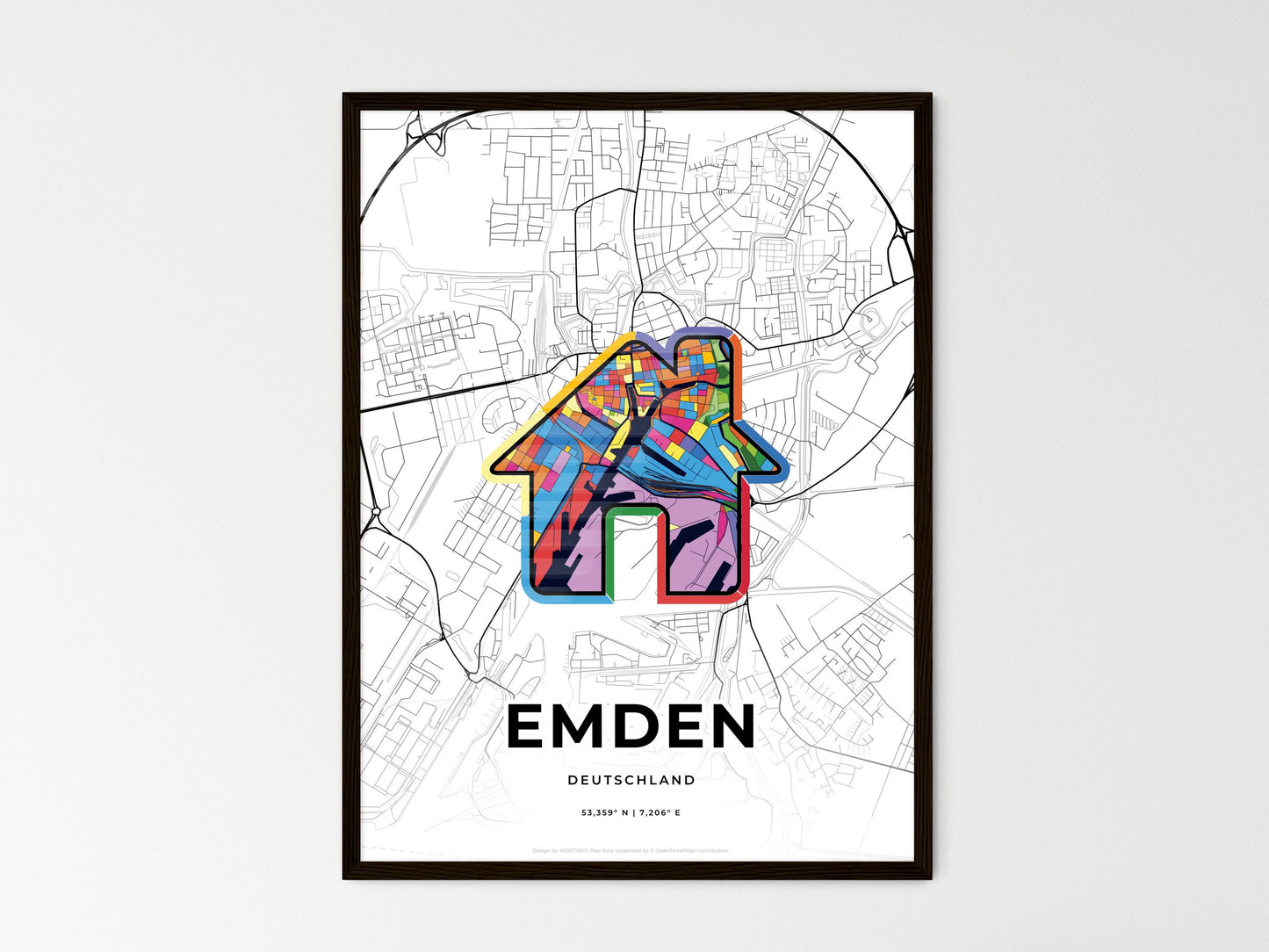 Emden Germany wedding art map with home icon