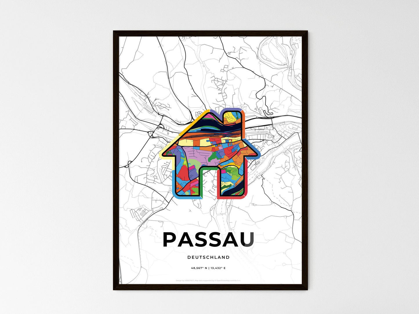 Passau Germany wedding art map with home icon