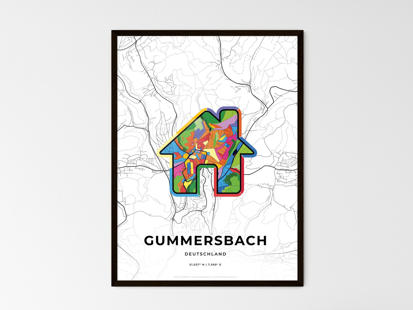 Gummersbach Germany wedding art map with home icon