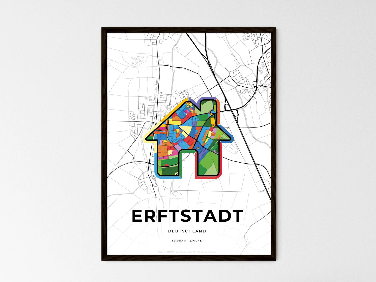 Erftstadt Germany wedding art map with home icon