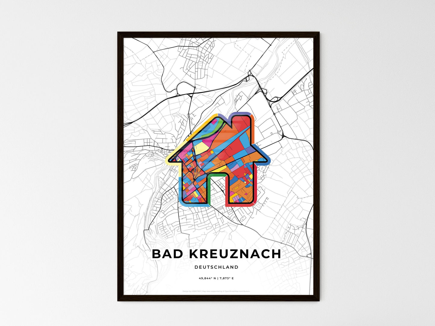 Bad Kreuznach Germany wedding art map with home icon