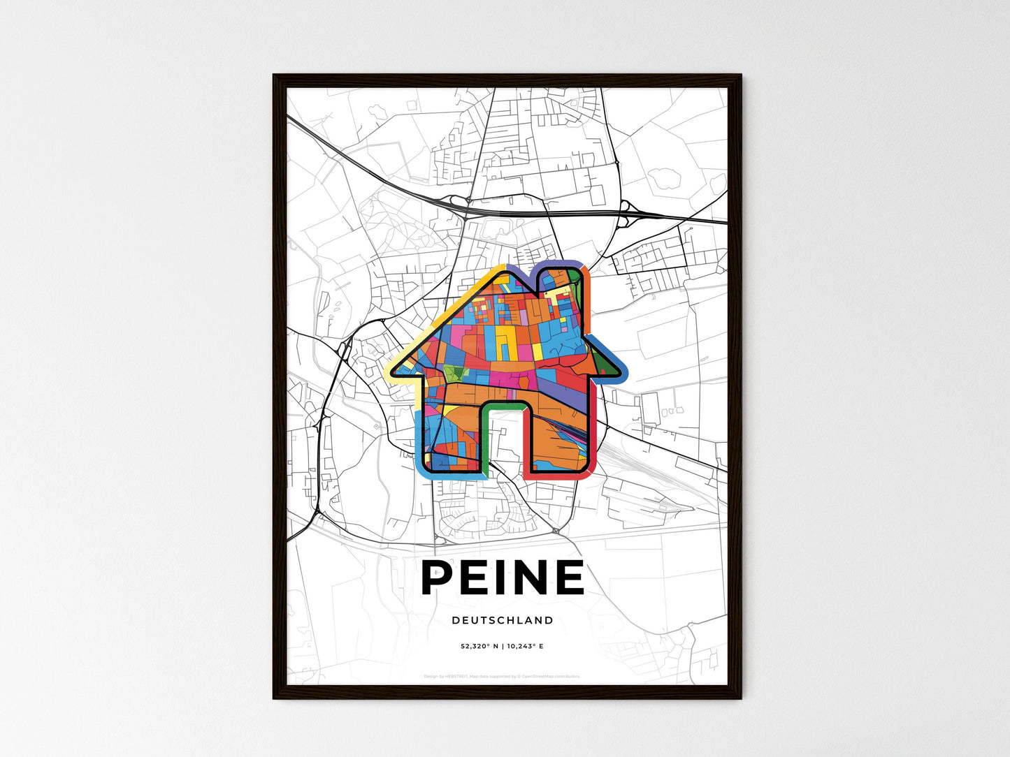 Peine Germany wedding art map with home icon