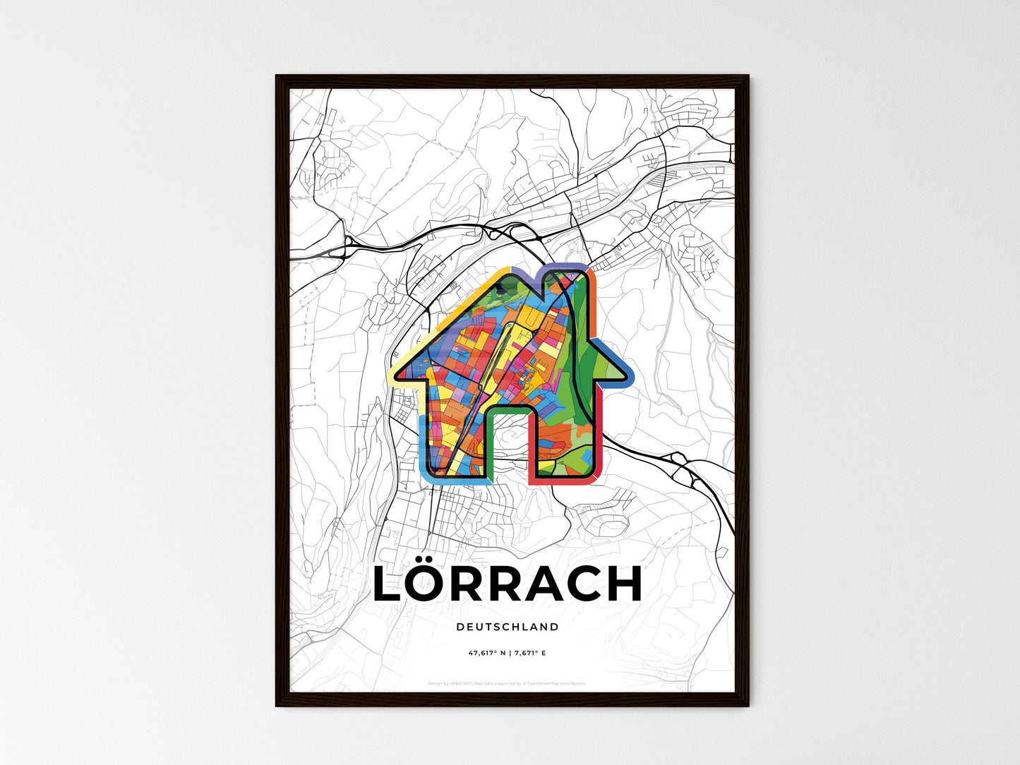 Lorrach Germany wedding art map with home icon