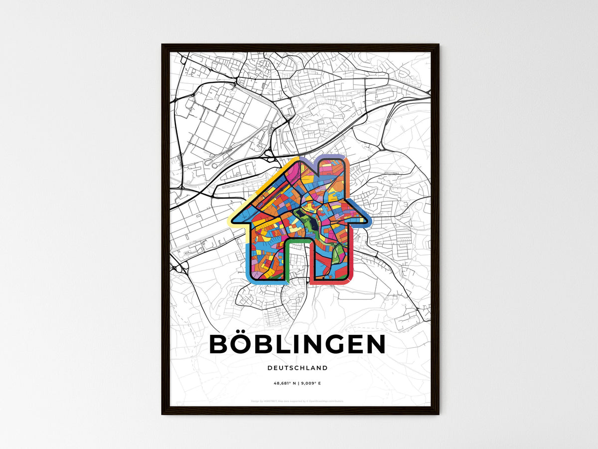 Boblingen Germany wedding art map with home icon