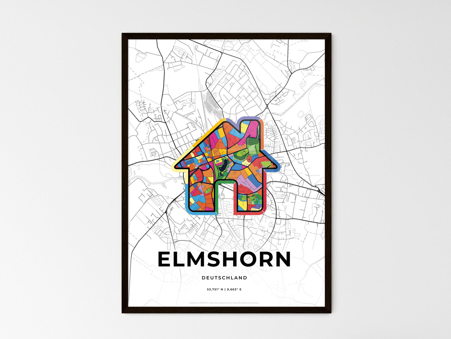 Elmshorn Germany wedding art map with home icon