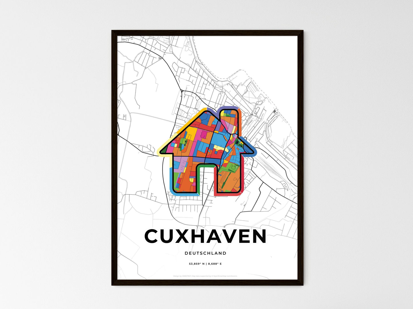 Cuxhaven Germany wedding art map with home icon